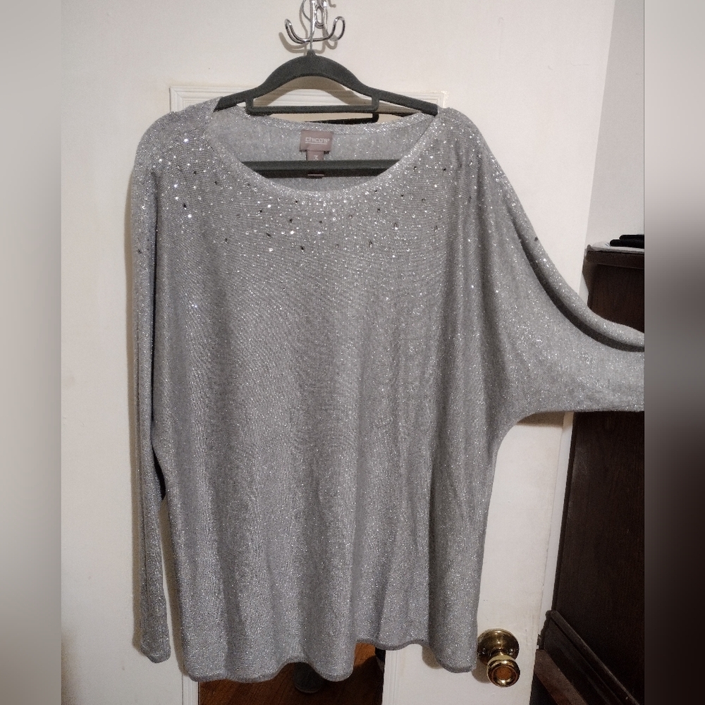 Chico Holiday Sweater size 3, silver with sequins